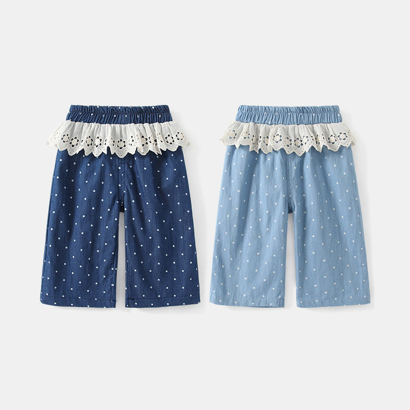 女婴幼儿童花边波点阔腿裤牛仔裤长裤女宝宝洋气时髦宽松蓝色裤子,童装/婴儿装/亲子装,裤子,淘宝优惠券,粉丝福利购,淘宝优惠卷