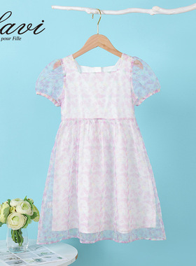 LAVI女童甜美公主裙夏季新碎花裙中大童女孩洋气泡泡袖时尚连衣裙