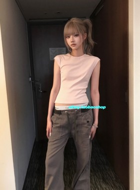 eihey诶嘿夏季新款休闲简约百搭修身短袖女短款纯色小飞袖气质T恤