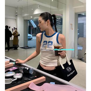 上衣女 吊带背心无袖 eihey诶嘿简约百搭显瘦撞色数字印花短款 修身