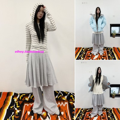 eihey诶嘿25秋冬宽松时髦设计百褶裙假两件百搭休闲阔腿直筒裙裤