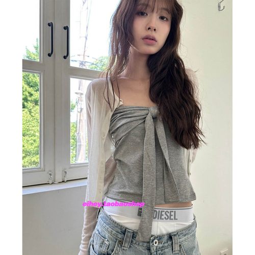 eihey诶嘿辣妹系带抹胸背心内搭长袖上衣开衫2025秋季爆款两件套