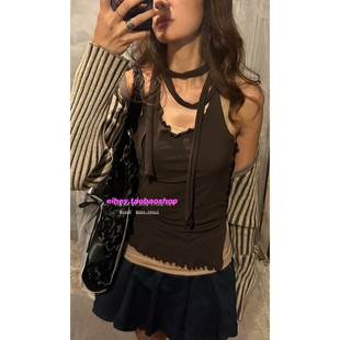 eihey诶嘿小众设计度假风波浪边不规则飘带挂脖背心百搭休闲吊带