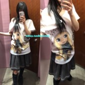 eihey诶嘿2026春夏新款 T恤上衣女 宽松显瘦斜肩卡通娃娃印花短袖