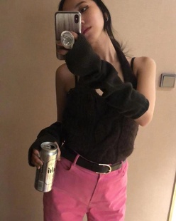 eihey诶嘿新款女士露肩纯欲风可分离挂脖性感吊带手套毛衣针织衫