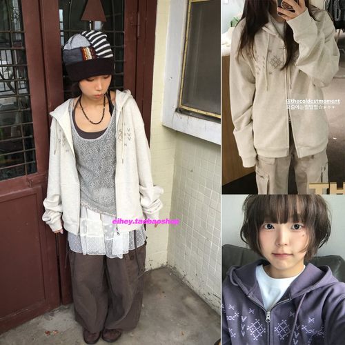 eihey诶嘿25秋新客刺绣短上衣拉链开衫连帽卫衣休闲时尚长袖外套