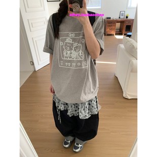 eihey诶嘿春夏新款 T恤女上衣 时尚 百搭休闲卡通印花宽松圆领短袖