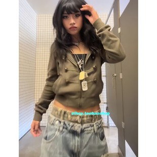 eihey诶嘿秋冬新款美式辣妹连帽卫衣开衫女修身显瘦短款外套上衣