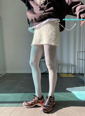 eihey诶嘿冬季女装纯色时尚毛绒两侧系带蝴蝶结百搭短裙半身裙女