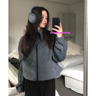 eihey诶嘿25春季 穿搭字母刺绣摇粒绒立领宽松夹克外套上衣女卫衣