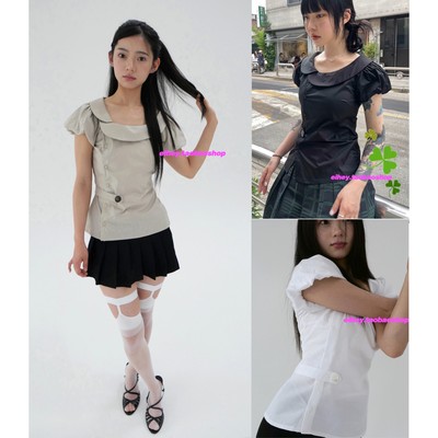 eihey诶嘿叠层不对称大翻领设计感泡泡袖上衣女修身收腰纽扣衬衫