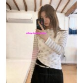新款 波点印花条纹设计百搭长袖 T恤女修身 eihey诶嘿秋季 上衣打底衫