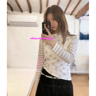 上衣打底衫 eihey诶嘿秋季 T恤女修身 波点印花条纹设计百搭长袖 新款