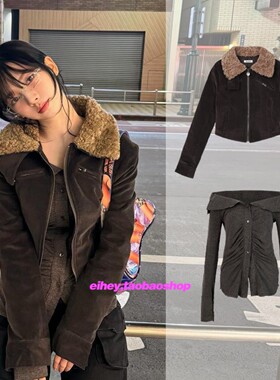 eihey诶嘿韩版柳智敏同款复古风夹克灯芯绒短款高级羊羔绒领外套