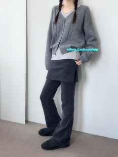 eihey诶嘿设计感百搭松紧腰垂坠微喇拼接开叉假两件打底裙裤 一体