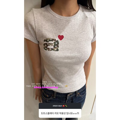 eihey诶嘿2026夏季短袖T恤女上衣圆领修身字母爱心波点印花印花女