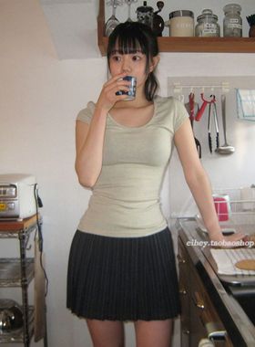 eihey诶嘿纯欲修身显瘦弹力简约休闲百搭常规纯色短款短袖T恤上衣