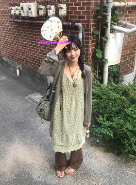 eihey诶嘿杨超越同款甜美森系碎花吊带裙宽松百搭蕾丝花边连衣裙