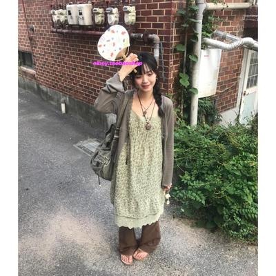 eihey诶嘿杨超越同款甜美森系碎花吊带裙宽松百搭蕾丝花边连衣裙
