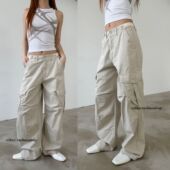 女 辣妹轻薄休闲直筒长裤 eihey诶嘿户外中性多口袋拼接宽松工装 裤