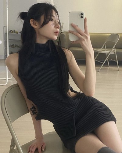 针织不规则背心针织拼接裙套装