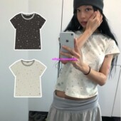 eihey诶嘿复古星星印花图案圆领显瘦休闲百搭修身 T恤上衣女 短袖