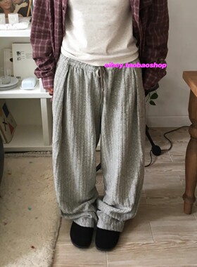eihey诶嘿早春浅灰色细条纹裤子宽松慵懒风松弛感卫裤直筒裤长裤