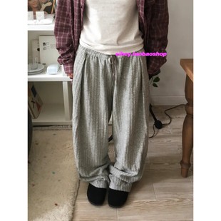 eihey诶嘿早春浅灰色细条纹裤 直筒裤 长裤 子宽松慵懒风松弛感卫裤