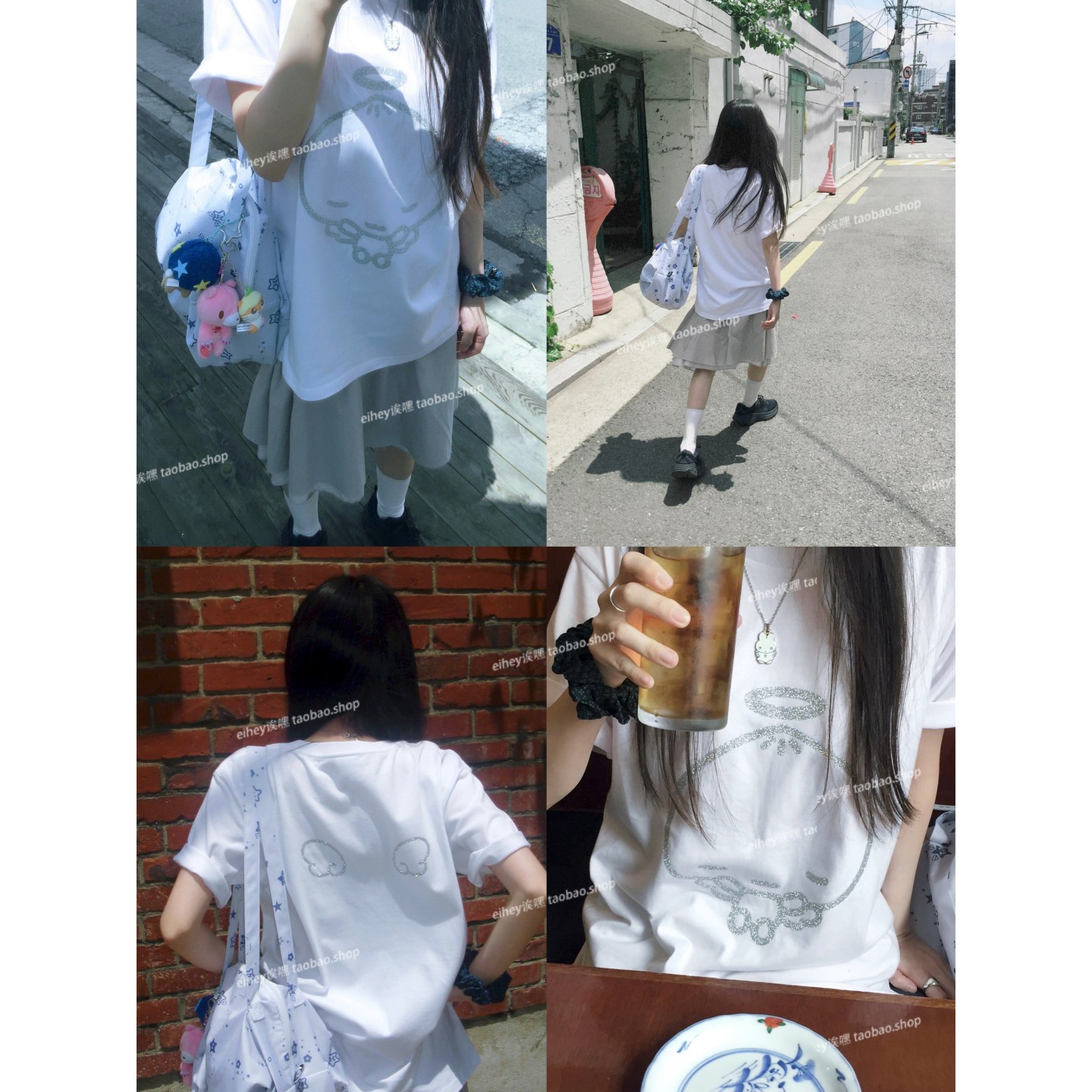 eihey诶嘿夏季新款圆领可爱印花减龄宽松上衣显瘦百搭短袖T恤女