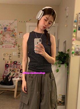 eihey诶嘿夏季薄款简约细条纹休闲百搭宽松显瘦背心女无袖上衣女