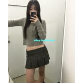 eihey冬季 复古辣妹格纹百褶超短裙高腰小众设计百搭A字包臀半身裙