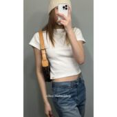 短袖 eihey诶嘿新款 正肩修身 复古纯色百搭上衣圆领短款 T恤女 美式