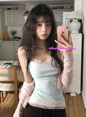eihey诶嘿夏季韩系简约蕾丝花边纯欲短款修身百搭吊带背心上衣女
