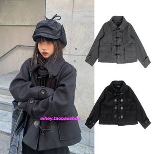 休闲可爱牛角扣宽松毛呢外套女 时尚 eihey诶嘿2024冬季 学院风短款