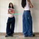 高街休闲牛仔裤 eihey诶嘿美式 街头复古口袋刺绣辣妹百搭宽松长裤