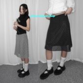 复古百搭格纹网纱裙休闲中长款 法式 半身裙女 新款 eihey诶嘿春季