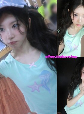 eihey诶嘿韩系夏季新款蝴蝶结装饰海洋印花显瘦短款短袖T恤上衣女