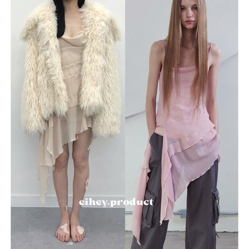 诶嘿不规则甜美开叉无袖吊带裙