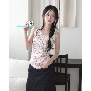 eihey诶嘿26夏季软妹可爱草莓图案印花无袖上衣背心纯棉弹力吊带
