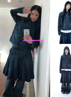 eihey诶嘿复古日系秋季新款水洗翻领牛仔外套百褶半身裙休闲长裤