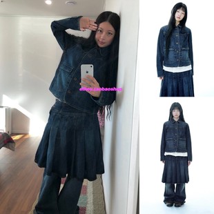 水洗翻领牛仔外套百褶半身裙休闲长裤 eihey诶嘿复古日系秋季 新款