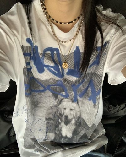 小众印花夏季短袖休闲落肩T恤