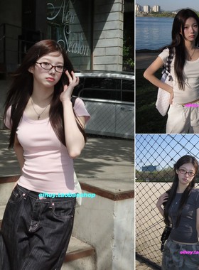 eihey诶嘿经典多色短袖T恤女夏季小众基础款百搭收腰显瘦正肩上衣