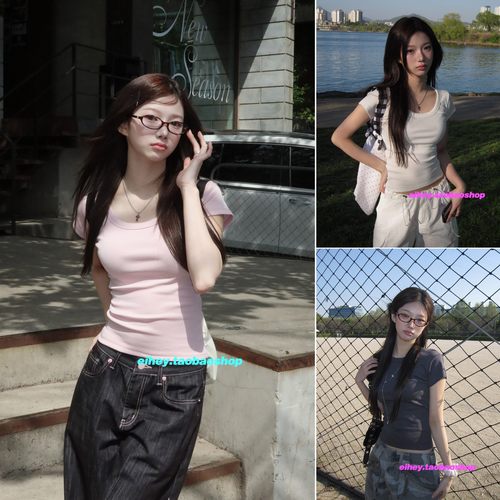 eihey诶嘿经典多色短袖T恤女夏季小众基础款百搭收腰显瘦正肩上衣