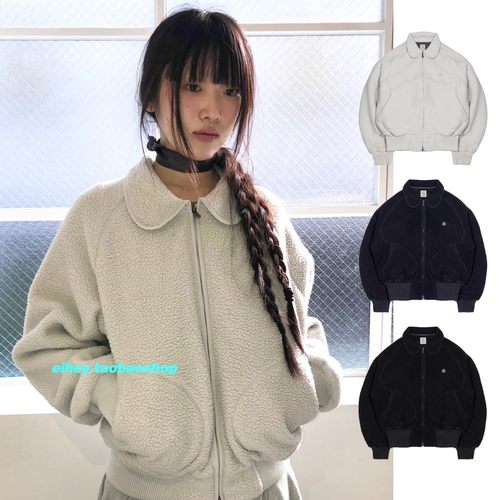 eihey诶嘿秋冬新款简约娃娃领摇粒绒百搭短款羊羔毛休闲拉链外套