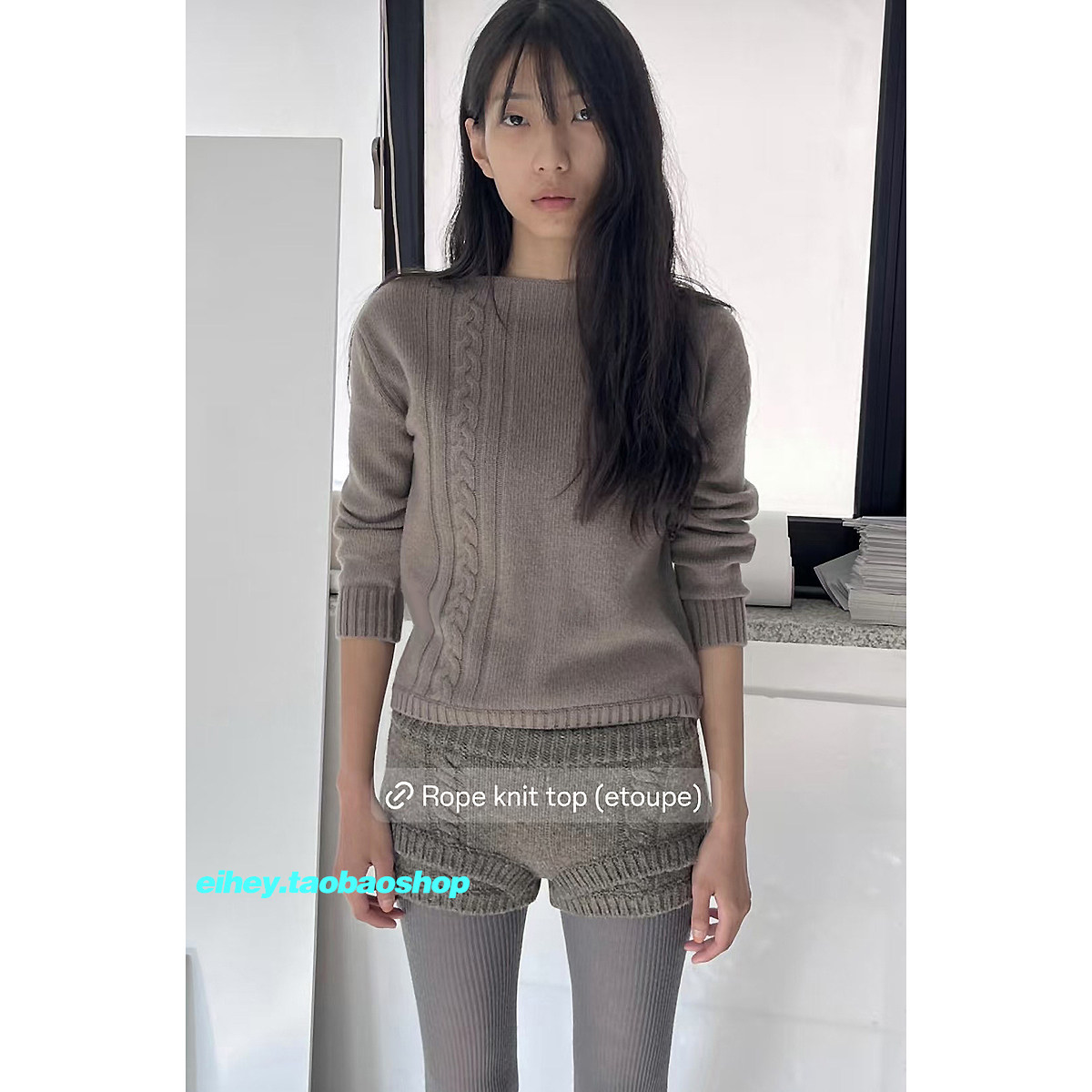 eihey诶嘿秋冬复古文艺平领针织衫短款毛衣九分袖修身内搭上衣女