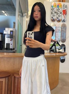 eihey诶嘿夏季新款y2k辣妹露脐短款收腰性感方领修身上衣短袖T恤