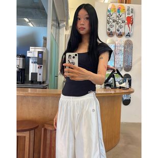 eihey诶嘿夏季新款y2k辣妹露脐短款收腰性感方领修身上衣短袖T恤