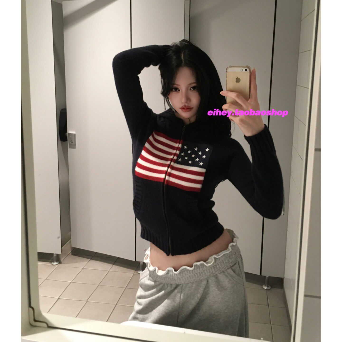 eihey诶嘿26秋冬新款美式风修身短款开衫上衣印花连帽毛衣外套女,女装/女士精品,毛衣,淘宝优惠券,粉丝福利购,淘宝优惠卷