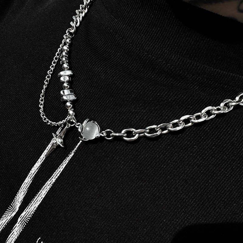 牧羊帅 高级感ins可调节十字架锁骨链男女猫眼石星芒钛钢项链颈链